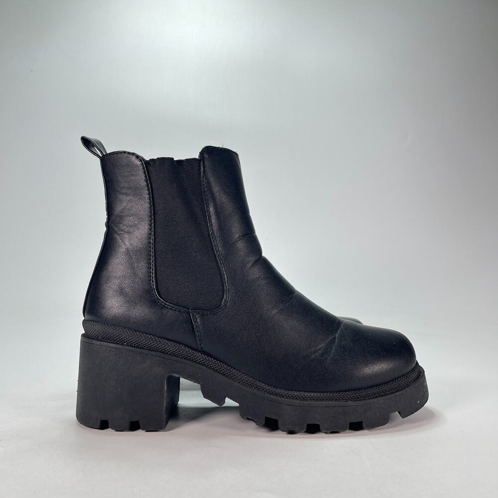 Charlotte Russe Black Faux Leather Chunky Block Heel Chelsea Boots Womens Size 7